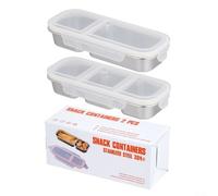 2Pcs Stainless Steel Snack Containers with Lid, Portable Food Storage Boxes with 2&3 Compartment Reusable Luch Boxes Leakproof for Office, School(Silver)