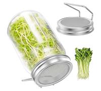 2Pcs Stainless Steel Sprouting Lids for Wide Mouth Mason Jars Reusable Fine Mesh Strainer Lids with Stand for Easy Drainage Seed Germination Lid Kit for Growing Alfalfa Broccoli Mung Bean at Home