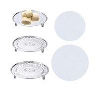 2pcs Stainless Steel Steam Rack, 2pcs Steamer Cloth, Round Steaming Rack, Cooling Rack, Detachable V-Shape Bracket for Home Kitchen Cooking (Diameter 20cm, 22cm)