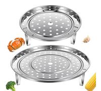 2Pcs Stainless Steel Steamer Racks, 2 Sizes (25/17.5cm) Round Steamer Rack with Removable Stand, Premium Pot Steaming Trays for Instant Pot, Pressure Cooker & Stock Pots, Silver Tone