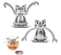 2PCS Stainless Steel Tea Infuser, Cute Frog Shape Tea Strainer Seasoning Filter Kitchen Gadgets with Drip Tray for Kitchen Cooking