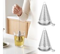 2Pcs Stainless Steel Tea Strainer Extra Fine Mesh Loose Leaf Tea Infuser 4.5x7.8cm with Drip Tray, Chain Hook Teas Steeper Spice Filter for Mug Cup Teapot Kettle Bottle