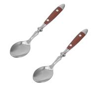 2pcs Stainless Steel Teaspoon with Wooden Handle, Modern Minimalist