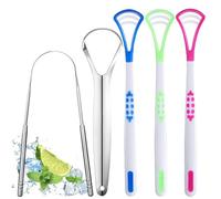 2Pcs Stainless Steel Tongue Scraper 3 Pcs Silicone Tongue Coating Brush, Tongue Scraper, Tongue Scrapers for Adults, Tongue Cleaners for Adults Mouth Tongue Cleaner Fresh Breath
