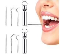 2PCS Stainless Steel Toothpicks Reusable Cleaning Tooth Hook Metal Toothpicks with Holder with Keychain Box for Outdoor Picnic Camping Traveling Supplies