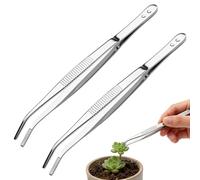 2PCS Stainless Steel Tweezers, Bent Tip Tweezers, Precision Sewing Machine with Curved Serrated Tips, Multipurpose Metal for Crafts, Household Tasks, Industrial Use, Bonsai