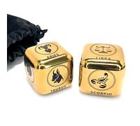 2pcs Stainless Steel Zodiac Dice with 12 Constellations Patterns,Astrology Dice Set for Games, Divination, and Decor,Gift for Lover, for Christmas Valentines Wedding Birthday (Gold(2pcs/set）)