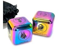 2pcs Stainless Steel Zodiac Dice with 12 Constellations Patterns,Astrology Dice Set for Games, Divination, and Decor,Gift for Lover, for Christmas Valentines Wedding Birthday (holographic(2pcs/set）)