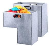 2Pcs Stair Basket with Stainless Steel Handle L-Shape Staircase Storage Basket Felt Step Organizer Bins 42x25.5x42cm Toy Clothes Staircase Organizer for Carpeted and Wooden Stairs(grey)
