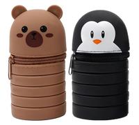 2PCS Standing Pencil Case Penguin Bear Telescopic Extendable Silicone Kids