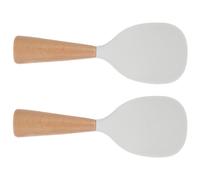 2pcs Standing Silicone Rice Paddle Spoon with Wooden Handle | Self-standing Upright Design, Anti-scalding Grip, White Silicone, Suitable for Fried Rice, Dining Tables and Home Cooks