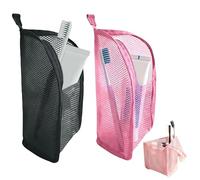2PCS Standing Toiletry Bag, Clear Lightweight Toothbrush Storage Bag, Large Opening Waterproof Cosmetic Zipper Pouch, Vertical Free-Standing Brush Holder, Portable Makeup Bag Organizer for Travel (D)