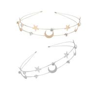 2Pcs Star Moon Crowns Headband With Rhinestones Party Gathering Dressingup Hairhoop For Stage And Daily Use Evening Party