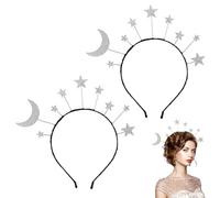 2pcs Star Moon Headband, Glitter Star Halo Headband Tiara Crown Alloy Star Hair Hoop Star Hair Band Shiny Goddess Star Headpiece Hair Accessories for Girl Women Birthday Party Ramadan Costume Wedding