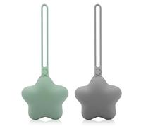 2pcs Star Pacifier Holder Case, Silicone Portable Pacifier Case Pacifier Container Case for Newborn Baby Boys Girls (Gray Green, Moon Gray)