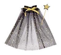 2Pcs Star Wand and Sheer Cape for Kids Infants Girls Tulle Cloak & Star Stick for Tale Parties and Pretend Play Adjustable Neckline Cloak