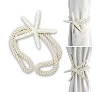 2Pcs Starfish Curtain Tiebacks,Handmade Woven Rope Curtain Ties,for Beach Themed Home Room Window Decor,Beautiful,Exquisite, Easy to Use,15cm Starfish,40cm Rope