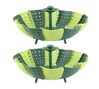 2PCS Steaming Basket, Foldable Vegetable Steamer Smooth Arc Shaped Edge Plastic Steamer Pot with Central Handle for Veggie Fish Seafood Cooking