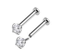 2PCS Steel Internally Threaded with tiny 2.5mm round 16g 3/8 10mm 4mm Clear CZ Tragus Earrings Labret Piercing Jewellery 3529