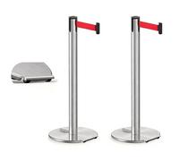 2PCS Steel nchs with Wheels 10ft Retractable Belts HeavyDu Crowd Control Bers US Cast Iron Base for High Traffic Areas (Silver)