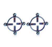 2Pcs Steel Round Screw Faux Nipple Clamps Rings Sexy Piercing for Women Non Piercing Fake Breast Nail Shield Ring Nipple Clips for Adult Play Dark Blue Color One Size