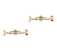 2pcs Steel Watch Band Clasp 20mm Double Pressed for 22mm Watchband | Golden Smooth Finish, Secure Snap Open Closure, for Leather Straps, Dress Watch Styling, Modders