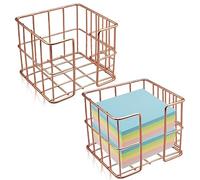 2Pcs Sticky Note Holders, Rose Gold Post Note Holder, Cute Sticky Note Dispenser, Memo Notepad 3.8 X 3.2 Inch Metal Cube Desktop Organizer for Office Desk Home School Office Supplies & Accessories