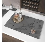 2PCS Stone Drying Mat for Kitchen Counter, Dark Gray with Black Veins Large Stone Dish Drying Mat - Diatomite Earth Water Absorbing Drying Stone for Kitchen Counter Mat, Quick Dry Stone Mat Kitchen
