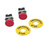 2Pcs Stop Button Switch Latching Mushroom Head 600V Industrial Safety E-Stop Station Mount Panel(1NO+1NC)