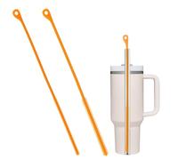 2pcs Straw Cleaner Brush, Silicone Cleaning Brushes Extra Long Straw Cleaner Brush for Stanley Metal Glass Straws (Orange)