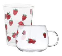 2pcs Strawberry Cups Set, Clear Glass Mug with Coffee Mug, Iced Coffee Cup, Smoothie Drinking Glass with Strawberry Pattern, for Water Juice Milk Coffee Tea