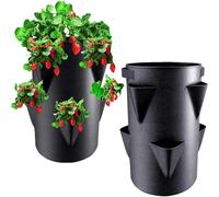 2Pcs Strawberry Planting Pots 7 Gallon, Strawberry Grow Bags Planter With 6 Side Pockets, Portable Non-Woven Fabric Breathable Plant Growth Cultivation Bags Indoor Outdoor Garden Courtyard Balcony