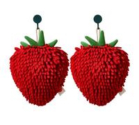 2PCS Strawberry-Shaped Fuzzy Ball Chenille Hand Towels, Super Absorbent Microfiber Hanging Towels for Bathroom, Kitchen & Travel
