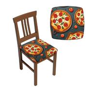 2PCS Stretch Seat Covers Set, Pizza Food Chair Covers for Dining Room, Square Chair Seat Slipcovers with Ties, Removable Washable Chair Protector Seat Cover for Kitchen Office