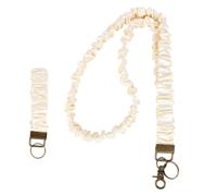 2pcs Stretchy Scrunchie Lanyards for ID Badges and Keys, Retractable Scrunchie Neck and Wrist Lanyards for Teacher Women Nurses Office Supplies (Off White)