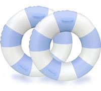 2PCS Stripe Pool Swim Ring with Handles Inflatable Pool Floats 35Inch Water Fun Large Adult Swimming Pool Float for Beach Lake Summer Party (35IN Blue Stripe)