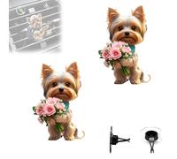 2Pcs Strumming Yorkshire Terrier Car Vent Clip, Cute Cartoon Dog Car Air Freshener Clip, 2D Adorable Puppy Acrylic Fragrance Diffuser Air Vent Clips for Cars Interior Decor Accessories (#3, 6cm)