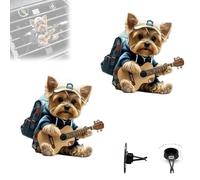 2Pcs Strumming Yorkshire Terrier Car Vent Clip, Cute Cartoon Dog Car Air Freshener Clip, 2D Adorable Puppy Acrylic Fragrance Diffuser Air Vent Clips for Cars Interior Decor Accessories (#1, 6cm)