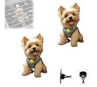 2Pcs Strumming Yorkshire Terrier Car Vent Clip, Cute Cartoon Dog Car Air Freshener Clip, 2D Adorable Puppy Acrylic Fragrance Diffuser Air Vent Clips for Cars Interior Decor Accessories (#4, 6cm)