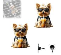 2Pcs Strumming Yorkshire Terrier Car Vent Clip, Cute Cartoon Dog Car Air Freshener Clip, 2D Adorable Puppy Acrylic Fragrance Diffuser Air Vent Clips for Cars Interior Decor Accessories (#2, 6cm)