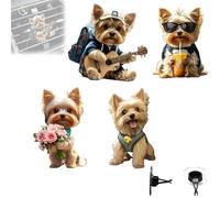 2Pcs Strumming Yorkshire Terrier Car Vent Clip, Cute Cartoon Dog Car Air Freshener Clip, 2D Adorable Puppy Acrylic Fragrance Diffuser Air Vent Clips for Cars Interior Decor Accessories (4Pcs, 6cm)