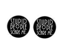 2PCS STUPID PEOPLE SCARE ME Enamel Lapel Pins, Funny Sarcastic Quote Brooch Badge, Black Round Alloy Pin for Jacket Backpack Hat Accessories, 3cm/1.18"