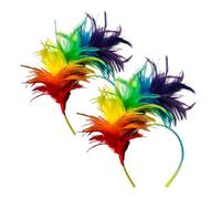 2Pcs Stylish Carnival Headpiece, Vibrant Pride Feather Headband, Creative and Practical Rainbow Headband, Elastic Rainbow Hair Accessories for Carnival, Christmas, Daily Decor