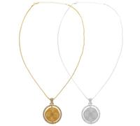 2pcs Sublimation Metal Necklace Blanks Double-Sided Rotatable Round Pendant for DIY Jewelry Making, Gold and Silver Color with Chain, Sublimation Jewelry Blanks for Craft Random