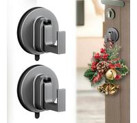 2pcs Suction Cup Hooks for Wreaths, 2025 Upgraded No-Drill SuctionCup Hook for Shower Hanging Loofah, No Drill Heavy Duty Aluminum Metal Hooks for Wreaths on Glass, Wreath Hangers for Front Doors