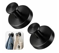 2Pcs Suction Hooks Suction for Bathroom & Shower, Heavy Duty Suction Cup Hooks for Hanging Towels, Gold Stainless Steel Vacuum Hooks, Removable No Drilling Suction Hooks for Kitchen, Curtain (Black)