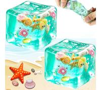 2PCS Sugar Squishy Cube, Nice Ice Cube Ocean Shells Squishy Fidget Toys, Slow Rise Stress Balls for Adults Kids, Squeeze Balls for Autism Anxiety Relief Stocking Fillers.