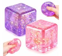 2Pcs Sugar Squishy, Cube Squishy, Sensory Fidget Items with Glitter, for Office and Home Calm, Portable Stress Focus