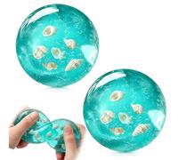 2PCS Sugar Squishy Fidget Toys, Doh Stress Balls for Adults Kids with Ocean Shells Inside, Soft Slow Rising Squishies Fidgets for Kids, Cute Blue Ice Cube Squishy, Improving Focus ADHD Fun Gifts