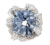 2PCS Summer Denim Color Embroidered Flowers Lace Hair Scrunchies Headbands For Women Girl Sweet Lovely Head Rope Female Accessories Hair Accessories(A-light color)